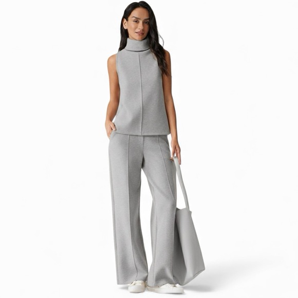 OGL FuzzLuxe  Split Hem Top Turtle Neck New Size Large Heather Grey - Picture 2 of 5